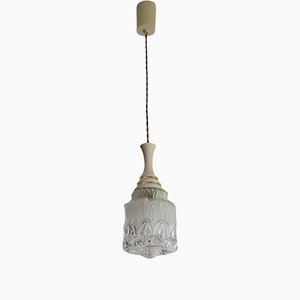 Small Danish Modern Clear Glass & White Acrylic Hanging Lamp, 1950s