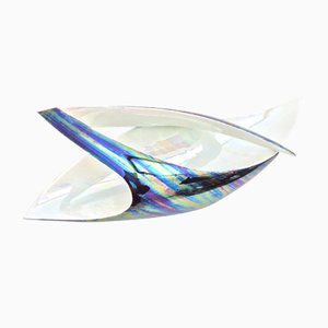 Mid-Century White and Iridescent Ceramic N6768 Bowl or Centerpiece by Lusso, Italy