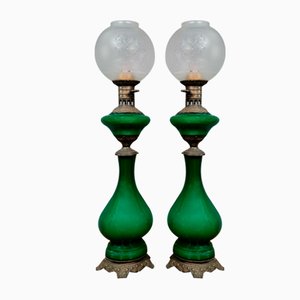 Napoleon III Petroleum Lamps in Tinted Glass, Set of 2