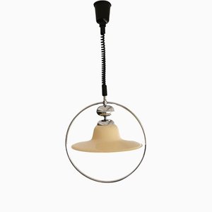 Danish Modern Chromed Metal Rise and Fall Hanging Lamp, 1960s