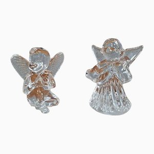 Baccarat Angel Musician and Angel With Prayer Crystal Statues, Set of 2