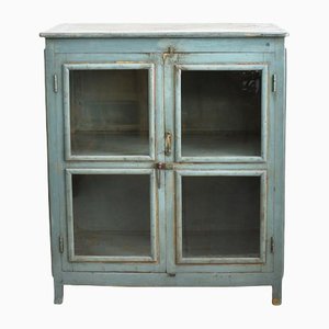 Vintage Blue Glass Fronted Cupboard