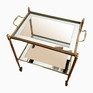 Neoclassical French Brass Bar Cart with Removable Tray, Set of 2
