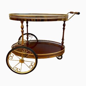 Neoclassical Bar Cart with 2 Wooden Trays and Wheels