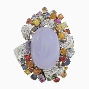 Diamonds Multi-Color Sapphires Chalcedony Cluster Gold Ring