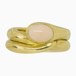 Pink Coral Yellow Gold Ring