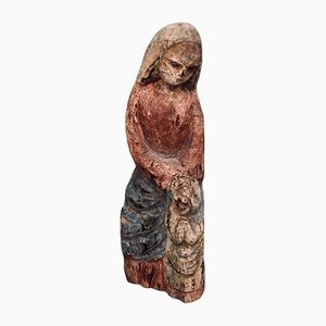 Folk Art Hand Carved Polychrome Wooden Virgin Mary Catholic Statue