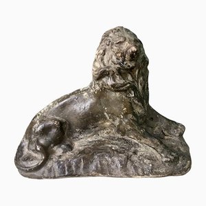 Antique French Napoleon III Bronzed Plaster Lion Statue