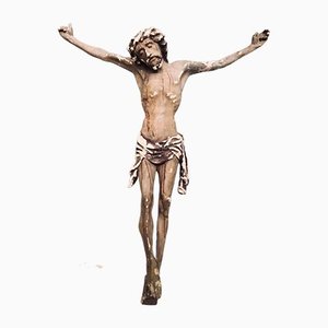 Antike französische polychrome handbemalte Jesus Christ Skulptur aus Gips, 18. Jh