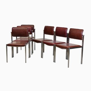 Esszimmerstühle aus Leder & verchromtem Stahl, 1970er, 6er Set