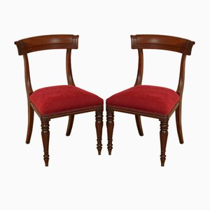Victorian Red Fabric Upholstered Side Dining Chairs, Set of 2