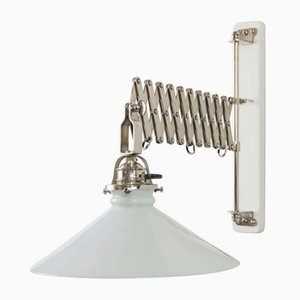 Art Deco Swiveling and Extendable Nickel Wall Lamp with Glass Shade, 1920s