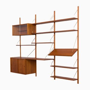 Danish Teak Wall Unit with Desk Shelf, 2 Cabinets and 8 Shelves by Preben Sorensen, 1960s