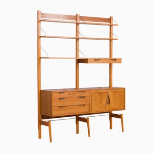 Norwegian Rival 2 Bay Teak Wall Unit with 3 Cabinets and 5 Shelves by Kjell Riise for Brodrene Jatogs, 1960s