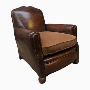 French Leather Normandy Moustache Club Chair, 1900s