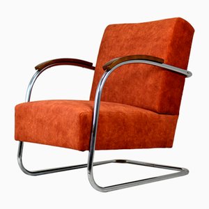 Fauteuil Bauhaus en Acier Tubulaire Chromé par Mücke Melder, 1930s