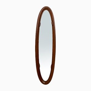 Vintage Italian Oval Wall Mirror with a Wooden Frame, 1970s