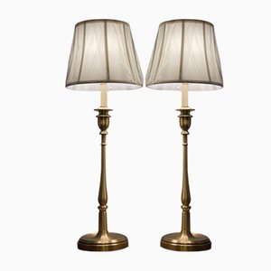 Tall Victorian Brass Candle Table Lamps by Ralph Lauren, Set of 2