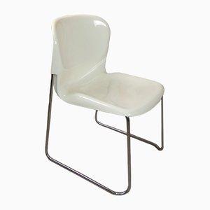 Stapelbarer Swing Chair aus weißem Kunststoff & Chrom von Gerd Lange für Drabert, 1970er, 3er Set