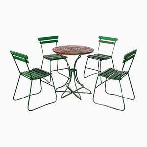 French Green Garden Set with Table and Four Chairs, 1940s