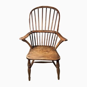 Antique Early Georgian Elm Stick Back Provincial Windsor Fireside Chair, 1760s