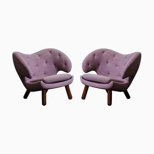 Pelican Chairs in Fabric and Wood by Finn Juhl for Design M, Set of 2