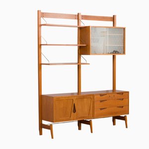 Norwegian Rival 2 Bay Free Standing Teak Wall Unit with 3 Cabinets and 3 Shelves by Kjell Riise for Brodrene Jatogs ,1960s