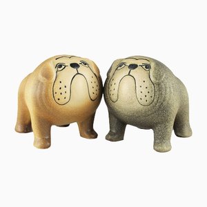 Grumpy Bulldog Brothers in Glazed Ceramic by Lisa Larson for K-Studion & Gustavsberg, Set of 2