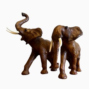 Braune Elefanten aus Leder, 1960er, 2er Set