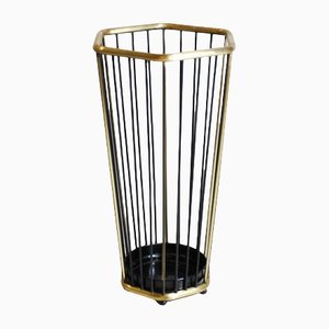 Umbrella Holder Structure in Black Lacquered Metal and Brass, 1950s