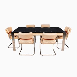 French Dining Table & Six Chairs by Guido Faleschini for Hermes, 1970s, Set of 7