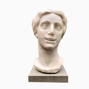 Aurelio Bossi, Woman''s Bust, 1930s, White Marble Sculpture