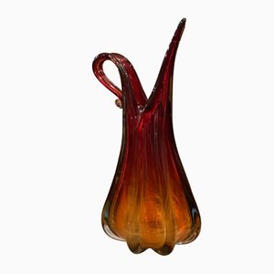 Rote Mid-Century Modern Murano Glasvase von Flavio Poli für Seguso, 1970er