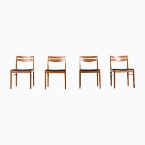 Teak and Leatherette Chairs, 1960s, Set of 4