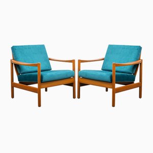 Vintage Sessel aus blauem Velours & Buche, 1960er
