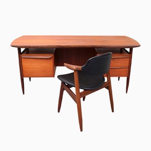 Teak Desk & Matching Cowhorn Chair by Tijsseling Nijkerk for Hulmefa, Set of 2
