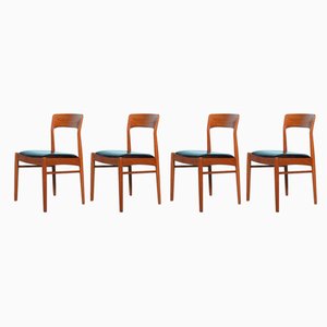 Danish Dining Chairs in Black Leather and Teak by Henning Kjærnulf for Korup Stolefabrik, 1960s, Set of 4