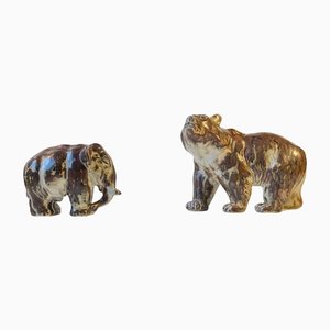 Stoneware Elephant and Bear by Knud Kyhn for Royal Copenhagen, 1950s, Set of 2