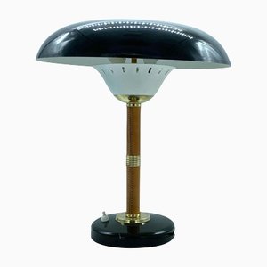 Italian Brass and Leather Table Lamp in the Style of Oscar Torlasco, 1950s
