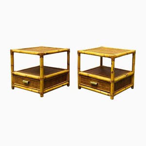 Italian Bamboo and Rattan Nightstand Side Tables from Dal Vera, 1960s, Set of 2