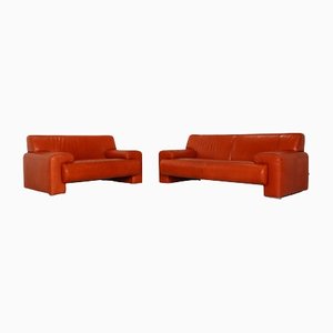 Orange Leather 2-Seat Sofa & Armchair from Machalke Ronda, Set of 2
