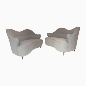 Grey Wool Felt 2-Seat Sofas, Italy, 1950, Set of 2