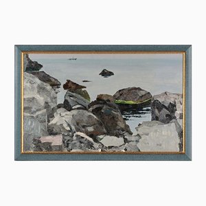 VA Polyakov, Crimea: Rocky Shore, anni '80, olio su tavola, con cornice