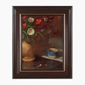 I. Ryazhsky, Nature Morte avec une Tasse et Fleurs, Peinture, Encadré