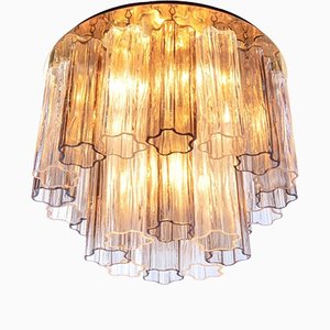 Lampada da soffitto ad incasso in vetro di Murano ambrato e ottone di JT Kalmar