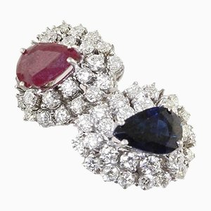 18 Kt White Gold Sapphire & Ruby Diamond Ring