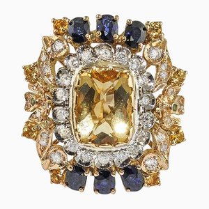 Diamanten Saphire Topas Tsavorite Roségold Kronenring