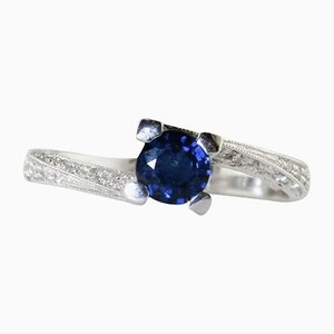 Blue Sapphire, Diamonds, Solitaire White Gold Ring