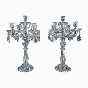 Glass Candelabras with Crystal Pendants, Set of 2