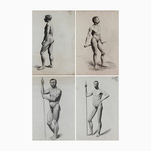 V. Geoffroy, Dessins de Nu d'Après un Modèle Vivant, 1895, Dessins sur Papier, Set de 4